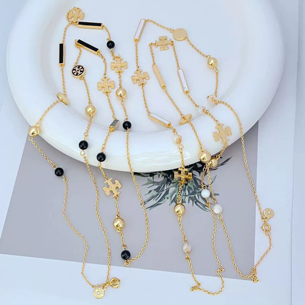 Tory Burch Enamel Letter Necklace Long Chain